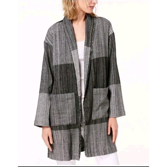 Eileen Fisher Jackets & Blazers - EILEEN FISHER Women Size L/XL Hazy Blocks Organic Cotton Duster Jacket 128P
